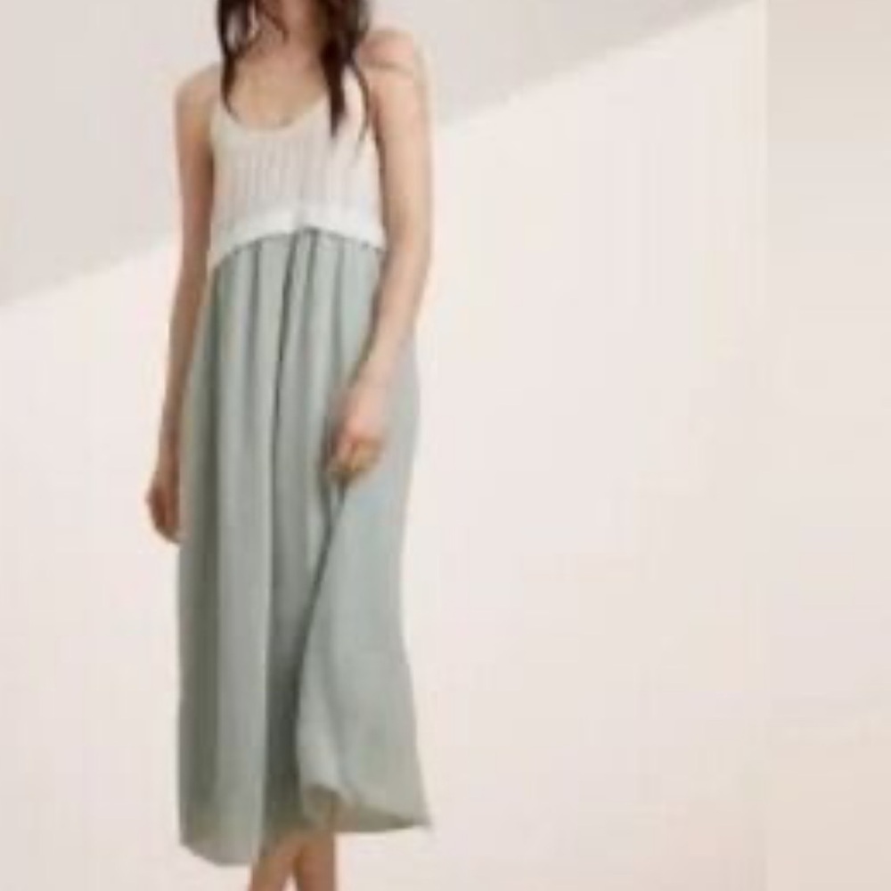 Wilfred XXS slightly oversized SILK GUV Maxi Dress in mint and cream - Picture 1 of 13